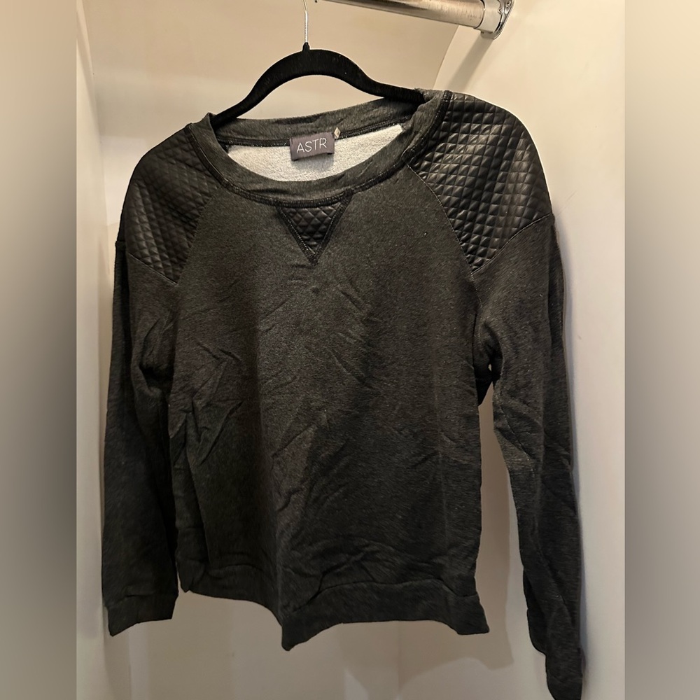 ASTR Black Sweatshirt with faux leather shoulder